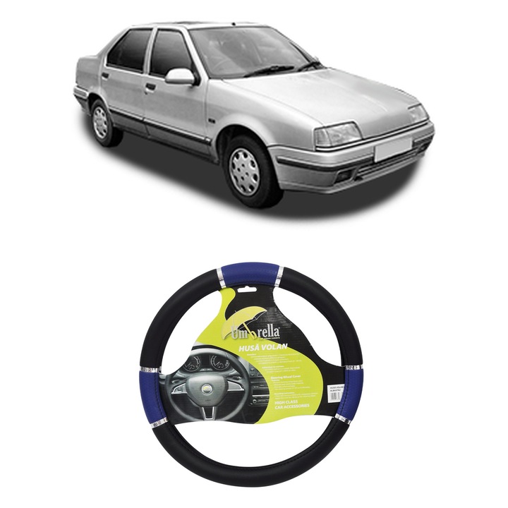 Husa Volan Auto Pentru Renault 19 Ii Chamade (L53_) Din 1992-1997, Piele Ecologica, Dimensiune 37-39 cm, Umbrella, Culoare Albastru