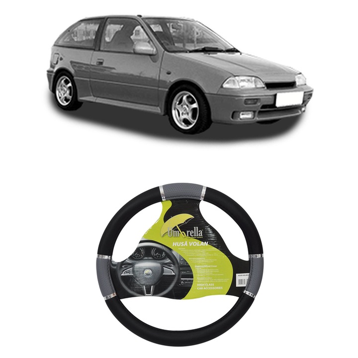 Husa Volan Auto Pentru Suzuki Swift Ii Hatchback (Ea, Ma) Din 1989-2005, Piele Ecologica, Dimensiune 37-39 cm, Umbrella, Culoare Gri