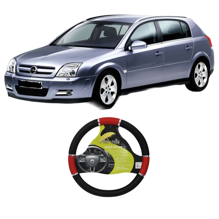 Husa Volan Auto Pentru Opel Signum Hatchback (Z03) Din 2003-2008, Piele Ecologica, Dimensiune 37-39 cm, Umbrella, Culoare Rosu