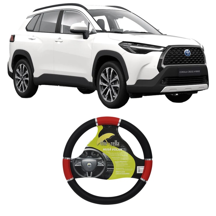 Husa Volan Auto Pentru Toyota Corolla Cross (Zvg1_, Zsg1_, Mxgh1_, Mxga1_) Din 2022, Piele Ecologica, Dimensiune 37-39 cm, Umbrella, Culoare Rosu