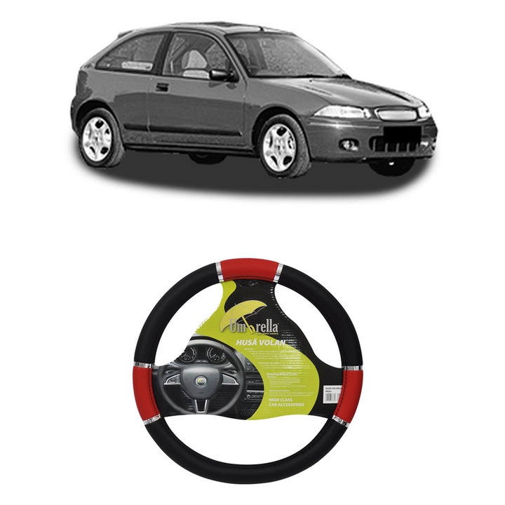 Husa Volan Auto Pentru Rover 200 Ii Hatchback (Xw) Din 1989-1995, Piele Ecologica, Dimensiune 37-39 cm, Umbrella, Culoare Rosu