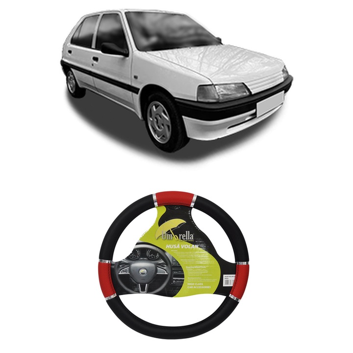 Husa Volan Auto Pentru Peugeot 106 Van I Hatchback Van (1S_) Din 1991-1996, Piele Ecologica, Dimensiune 37-39 cm, Umbrella, Culoare Rosu