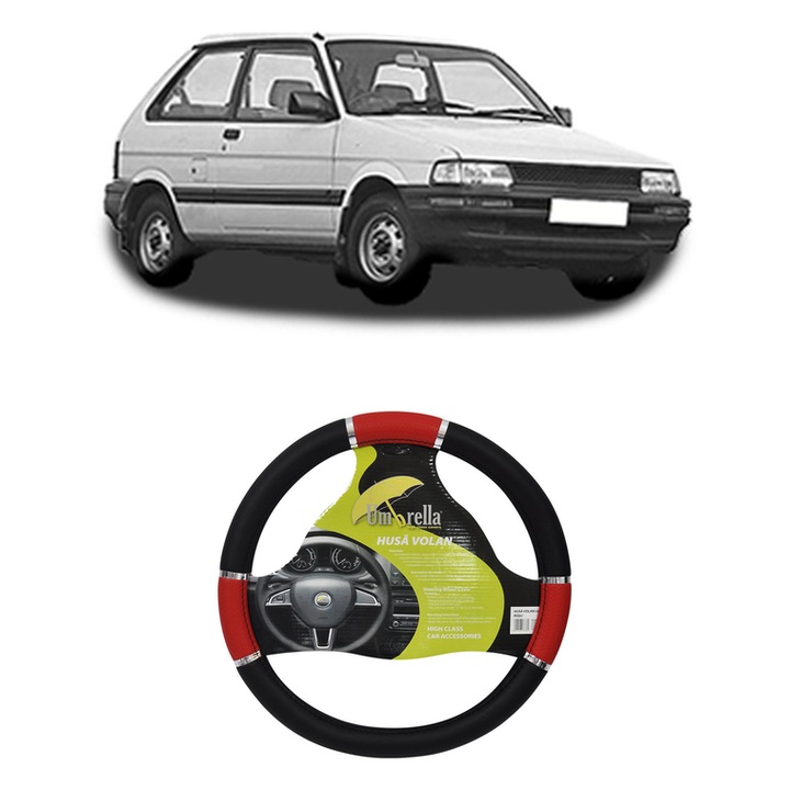 Husa Volan Auto Pentru Subaru Justy Ii (Jma, Ms) Din 1995-2003, Piele Ecologica, Dimensiune 37-39 cm, Umbrella, Culoare Rosu
