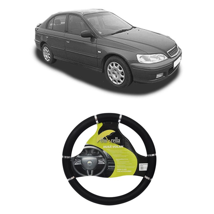 Husa Volan Auto Pentru Honda Accord Vi Hatchback (Ch, Cl) Din 1999-2002, Piele Ecologica, Dimensiune 37-39 cm, Umbrella, Culoare Negru
