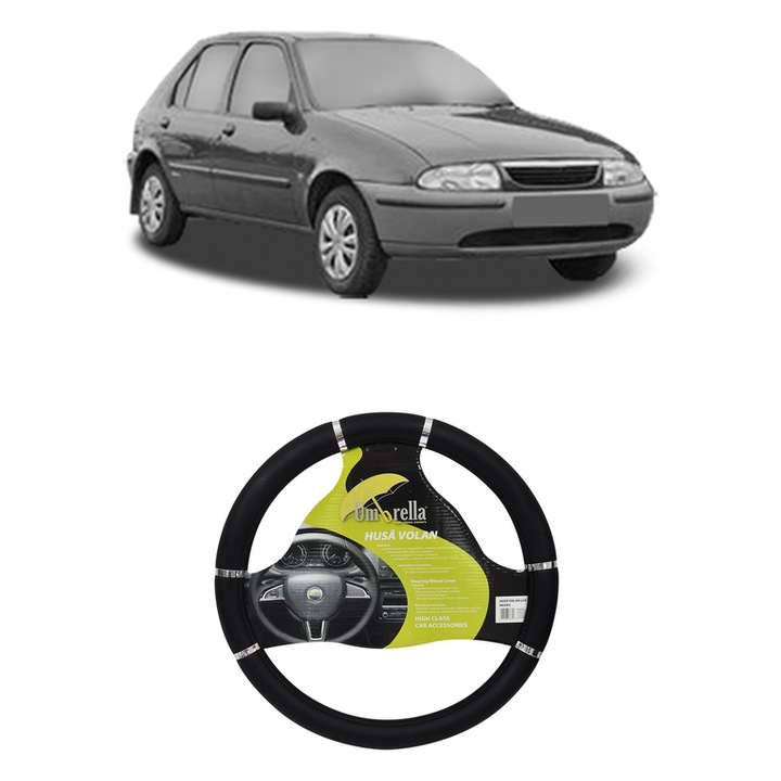 Husa Volan Auto Pentru Mazda 121 Iii Hatchback Van (Jasm, Jbsm) Din 1996-2002, Piele Ecologica, Dimensiune 37-39 cm, Umbrella, Culoare Negru