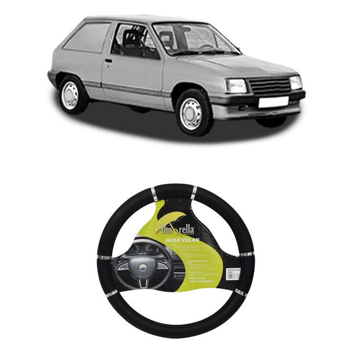 Husa Volan Auto Pentru Opel Corsa A Hatchback Van (S83) Din 1986-1994, Piele Ecologica, Dimensiune 37-39 cm, Umbrella, Culoare Negru