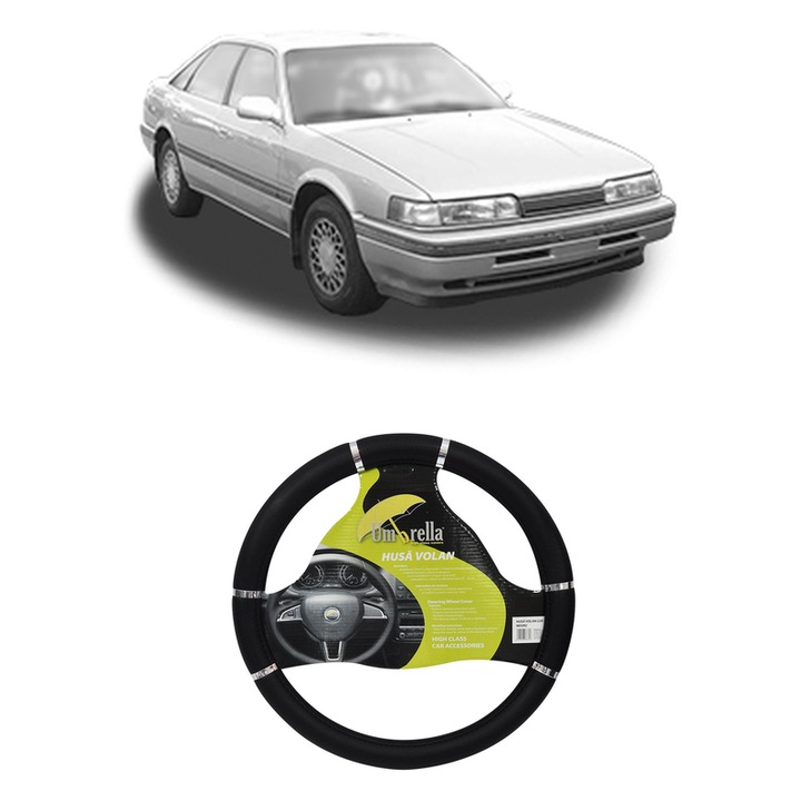Husa Volan Auto Pentru Mazda 626 Iii Hatchback (Gd) Din 1987-1992, Piele Ecologica, Dimensiune 37-39 cm, Umbrella, Culoare Negru