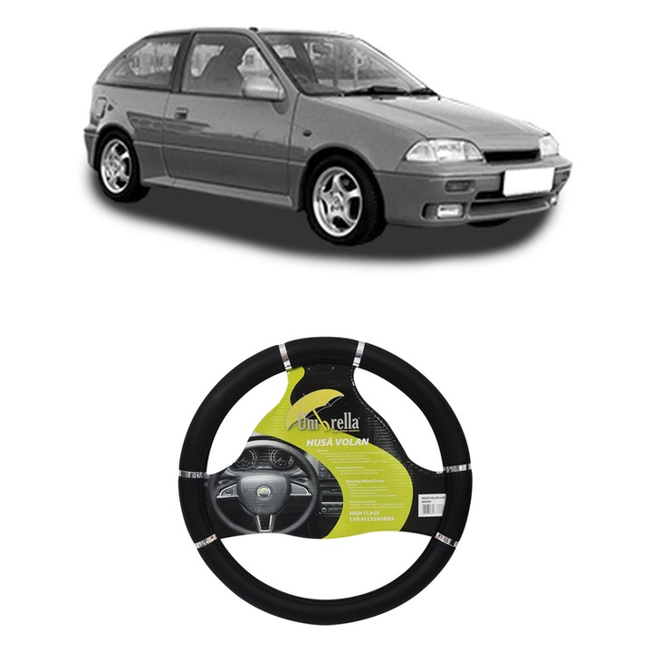 Husa Volan Auto Pentru Suzuki Swift Ii Hatchback (Ea, Ma) Din 1989-2005, Piele Ecologica, Dimensiune 37-39 cm, Umbrella, Culoare Negru