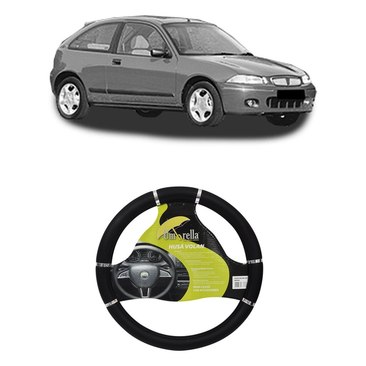 Husa Volan Auto Pentru Rover 200 Ii Hatchback (Rf) Din 1995-2000, Piele Ecologica, Dimensiune 37-39 cm, Umbrella, Culoare Negru