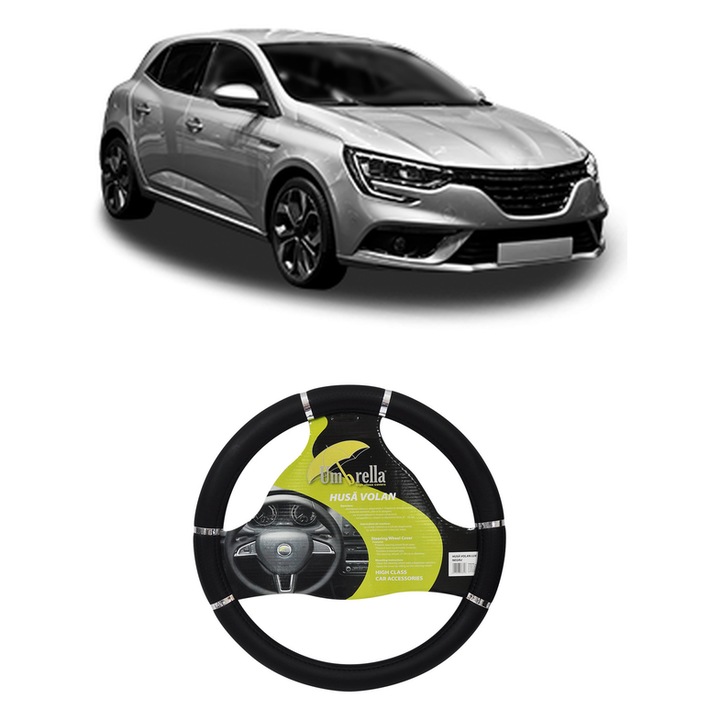 Husa Volan Auto Pentru Renault Megane Iv Hatchback (B9A/M/N_) Din 2015, Piele Ecologica, Dimensiune 37-39 cm, Umbrella, Culoare Negru
