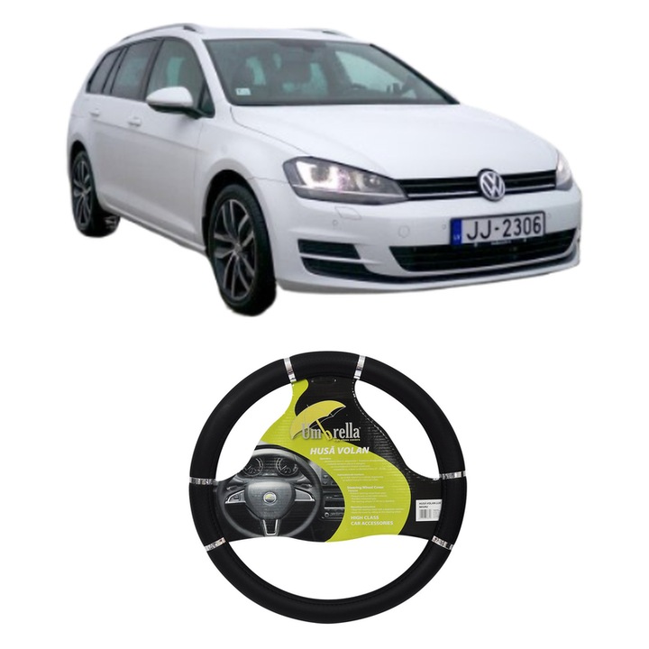 Husa Volan Auto Umbrella, Piele Ecologica, Negru, 37x39cm