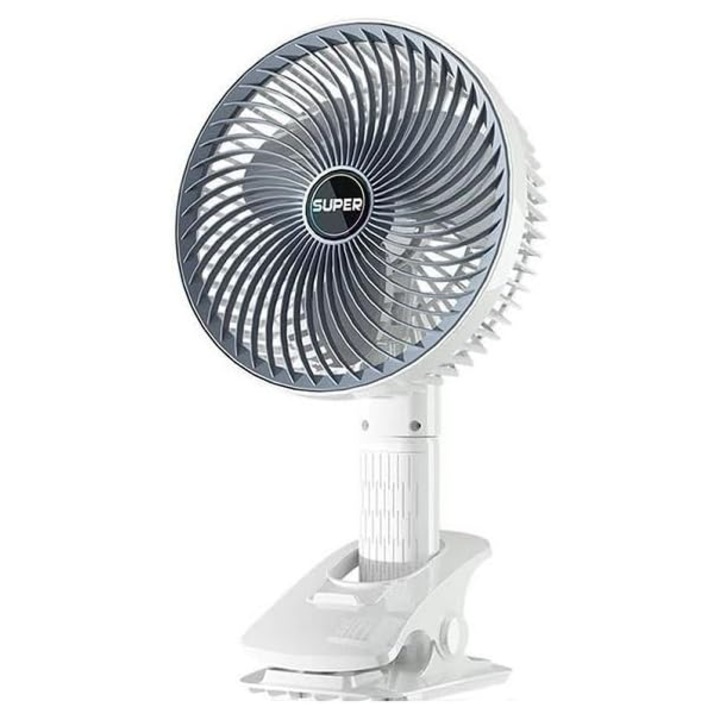 Hordozható asztali ventilátor, újratölthető, csipesszel, csendes, 3 sebességfokozat