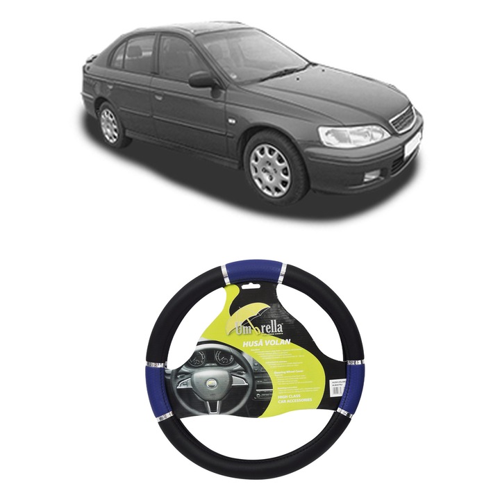 Husa Volan Auto Pentru Honda Accord Vi Hatchback (Ch, Cl) Din 1999-2002, Piele Ecologica, Dimensiune 37-39 cm, Umbrella, Culoare Albastru