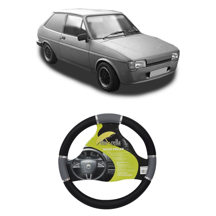 Husa Volan Auto Pentru Ford Fiesta Hatchback Van (Fvd) Din 1983-1995, Piele Ecologica, Dimensiune 37-39 cm, Umbrella, Culoare Gri