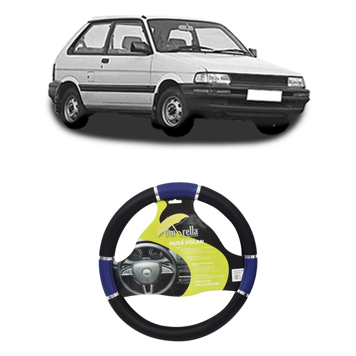 Husa Volan Auto Pentru Subaru Justy Ii (Jma, Ms) Din 1995-2003, Piele Ecologica, Dimensiune 37-39 cm, Umbrella, Culoare Albastru