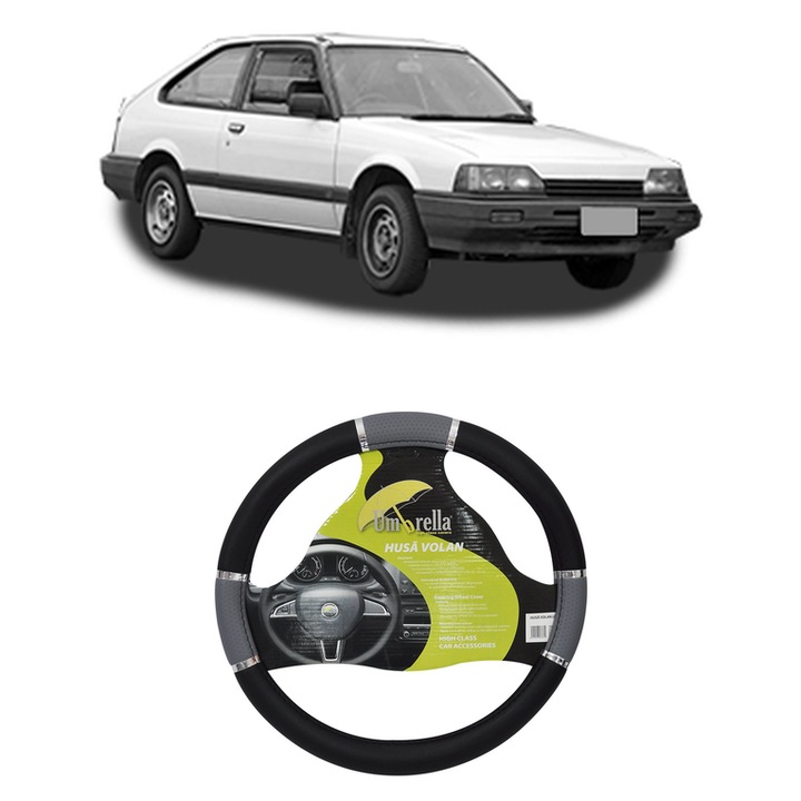 Husa Volan Auto Pentru Honda Accord Ii Hatchback (Ac, Ad) Din 1983-1985, Piele Ecologica, Dimensiune 37-39 cm, Umbrella, Culoare Gri