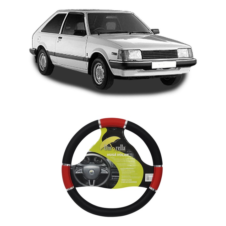 Husa Volan Auto Pentru Mazda 323 Ii Hatchback (Bd) Din 1980-1985, Piele Ecologica, Dimensiune 37-39 cm, Umbrella, Culoare Rosu
