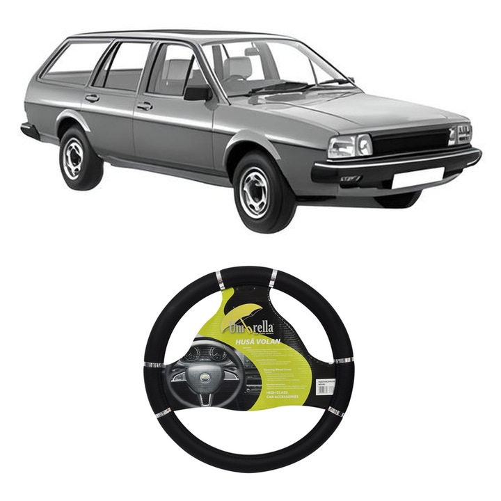Husa Volan Auto Pentru Volkswagen Passat B2 Variant (33B) Din 1980-1988, Piele Ecologica, Dimensiune 37-39 cm, Umbrella, Culoare Negru