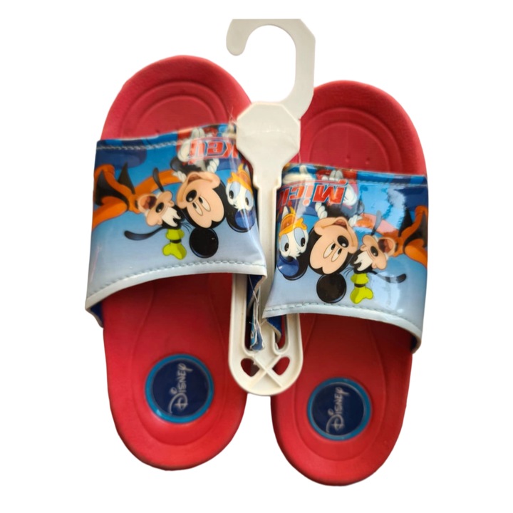 Papuci copii, Disney, Mickey Mouse, rosu/albastru, slip-on, talpa confortabila