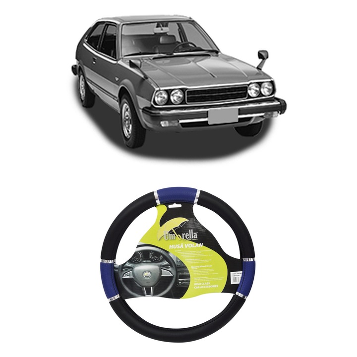 Husa Volan Auto Pentru Honda Accord I Hatchback (Sj, Sy) Din 1979-1983, Piele Ecologica, Dimensiune 37-39 cm, Umbrella, Culoare Albastru