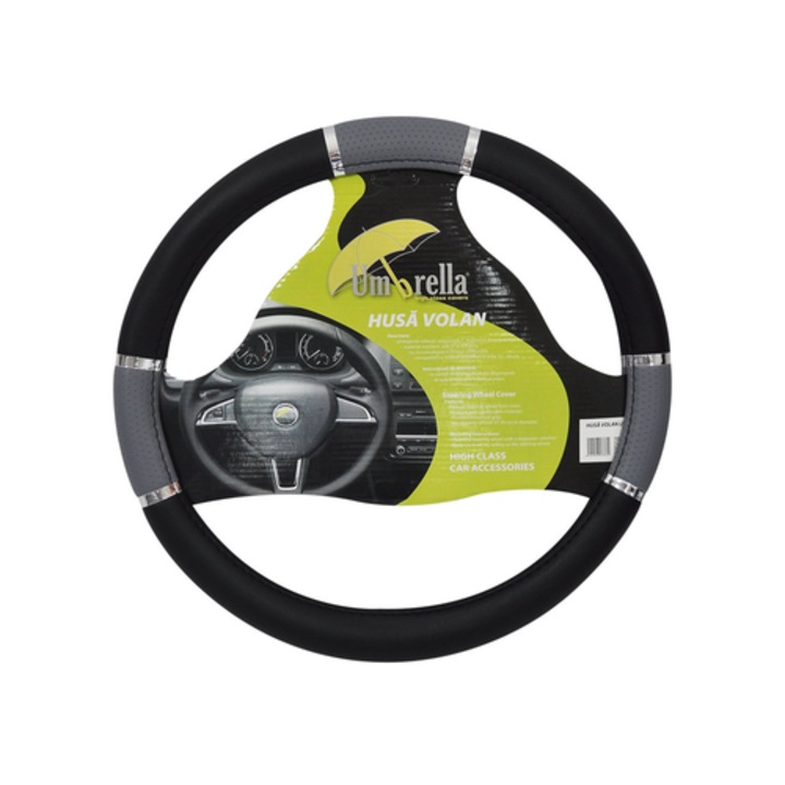 Husă volan, Umbrella, pentru Skoda Fabia II, piele ecologică, gri, 37x39cm