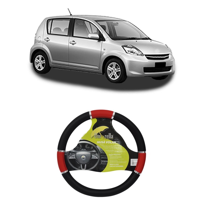 Husa Volan Auto Pentru Subaru Justy Iv Din 2007, Piele Ecologica, Dimensiune 37-39 cm, Umbrella, Culoare Rosu