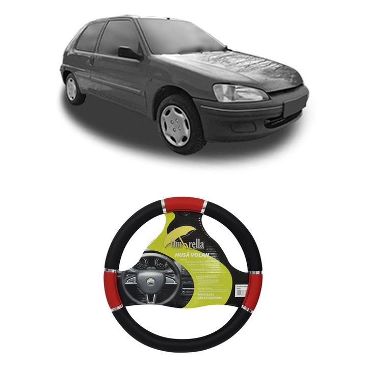 Husa Volan Auto Pentru Peugeot 106 Van Ii Hatchback Van (1S_) Din 1996-2001, Piele Ecologica, Dimensiune 37-39 cm, Umbrella, Culoare Rosu