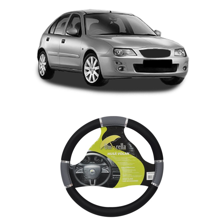 Husa Volan Auto Pentru Rover 25 I Hatchback (Rf) Din 1999-2005, Piele Ecologica, Dimensiune 37-39 cm, Umbrella, Culoare Gri