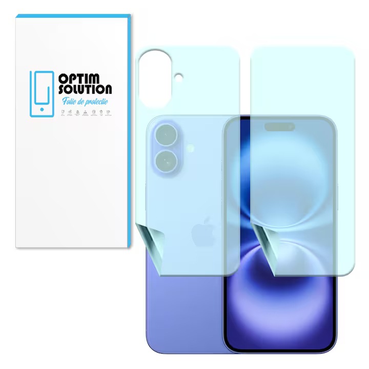 Folie Hidrogel Fata-Spate Regenerabil pentru Apple iPhone 17, OPTIM SOLUTION, Claritate UHD, Flexible Hydro-Crystal, Protectie Display, Compozitie Ultrasafe Membran, Transparenta