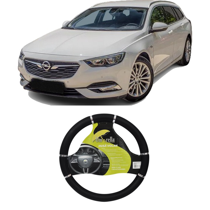 Husa Volan Auto Pentru Opel Insignia B Country Tourer (Z18) Din 2017, Piele Ecologica, Dimensiune 37-39 cm, Umbrella, Culoare Negru