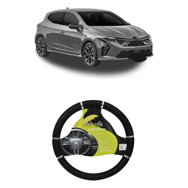 Husa Volan Auto Pentru Mitsubishi Colt Vii Hatchback (Vb_) Din 2023, Piele Ecologica, Dimensiune 37-39 cm, Umbrella, Culoare Negru