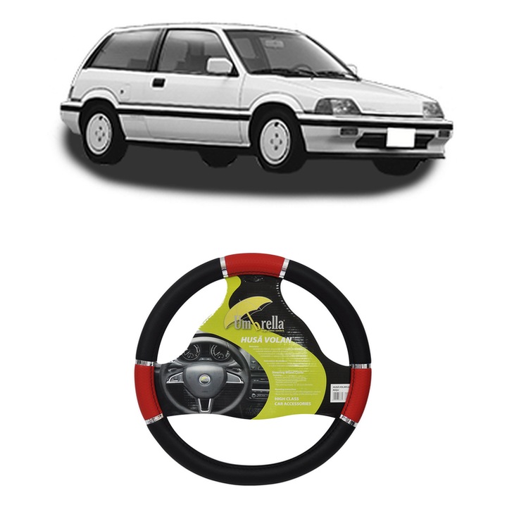 Husa Volan Auto Pentru Honda Civic Ii Hatchback (Ss, Sl) Din 1979-1983, Piele Ecologica, Dimensiune 37-39 cm, Umbrella, Culoare Rosu