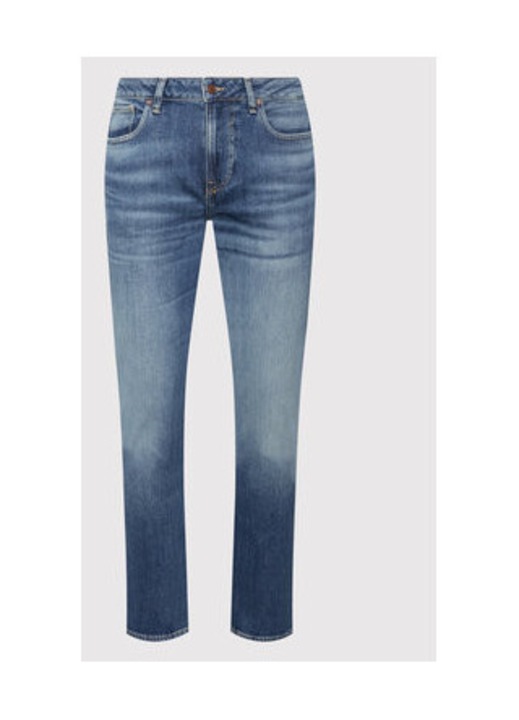 Blugi cu talie medie si aspect decolorat