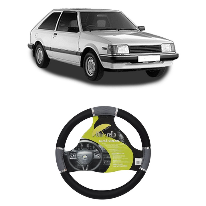 Husa Volan Auto Pentru Mazda 323 Ii Hatchback (Bd) Din 1980-1985, Piele Ecologica, Dimensiune 37-39 cm, Umbrella, Culoare Gri