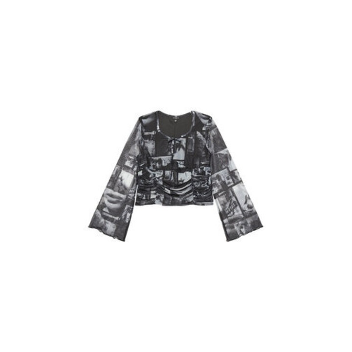 Bluza cu decolteu cu funda si model grafic