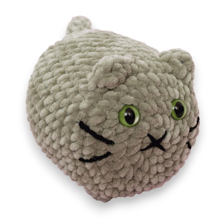 Jucarie pisica maro crosetata din fir de plus, Mirinka, realizata manual, 12 cm