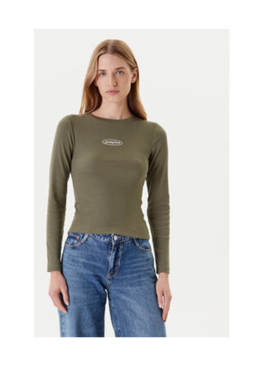 GUESS JEANS, Bluza cu decolteu la baza gatului, Kaki