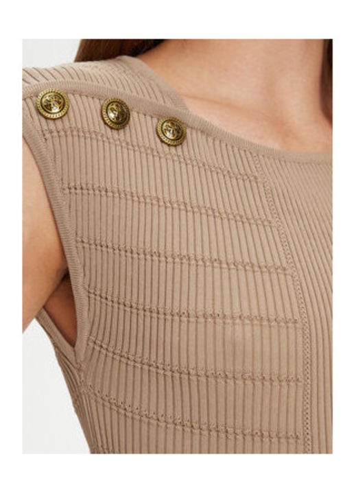 Bluza din tricot cu nasturi decorativi pe umeri si striatii, fara maneci