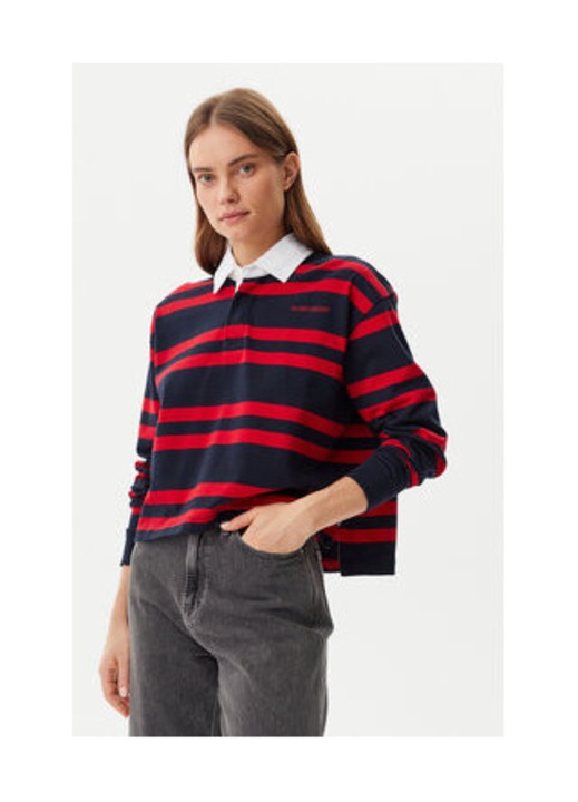 Bluza polo cu dungi din bumbac