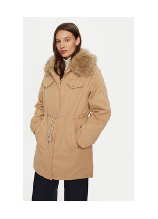 Geaca parka cu guler din blana sintetica