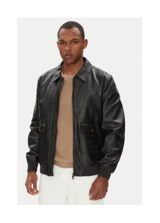 Jacheta din piele ecologica cu si fermoar, Negru