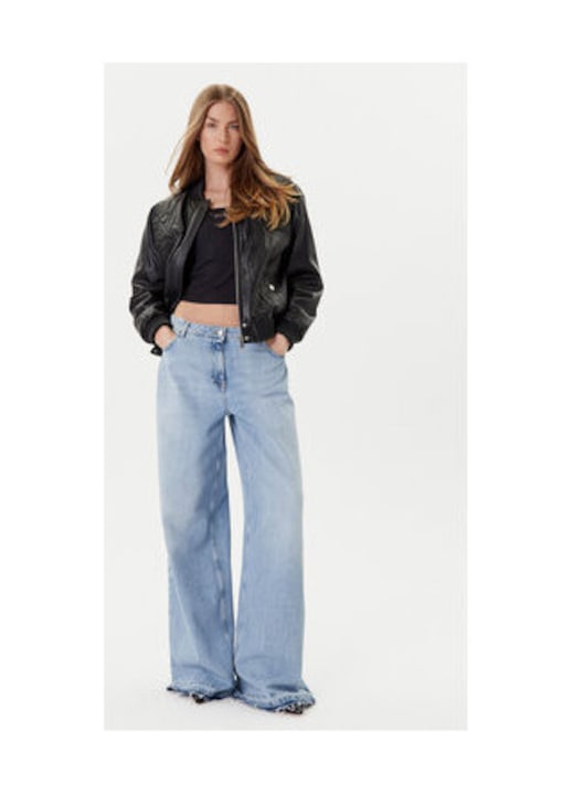 Jacheta din piele ecologica cu buzunare cu capse