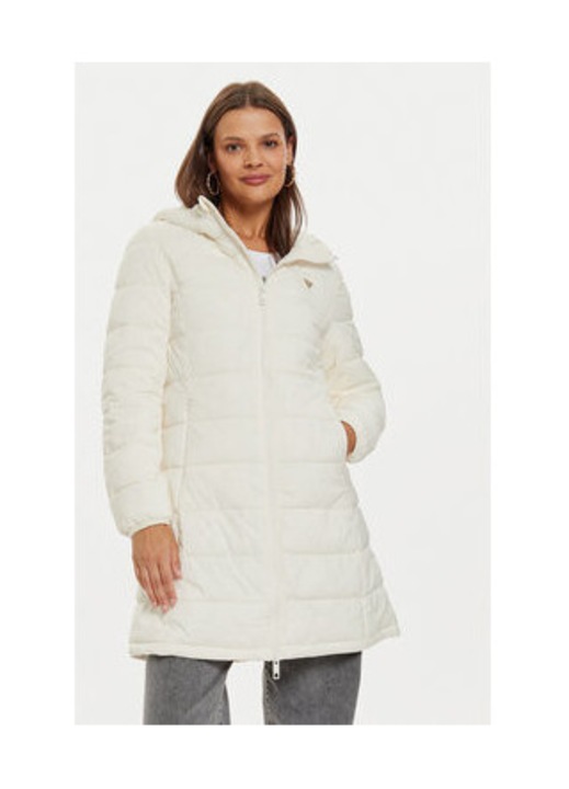 Geaca lunga matlasata cu gluga, Alb, 2XS