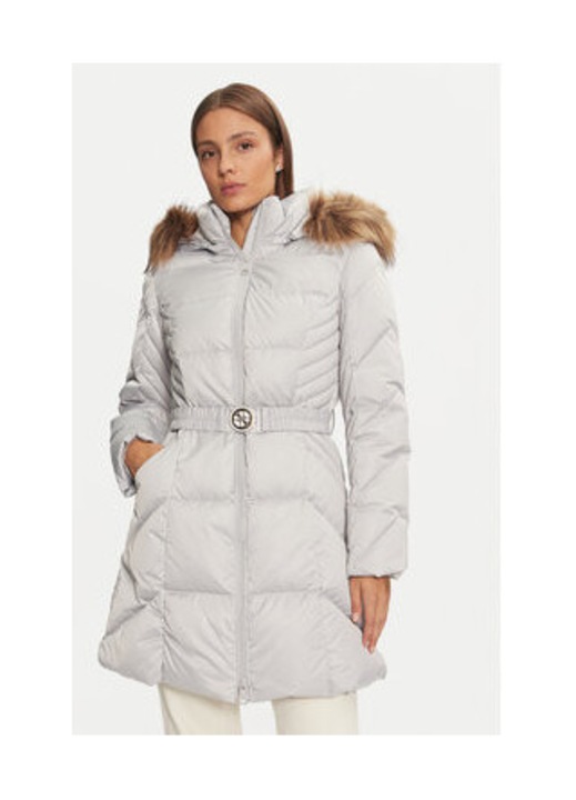 Geaca matlasata cu guler de blana sintetica si cordon in talie, 2XL INTL