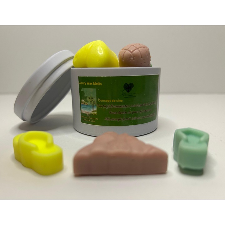 Ceara parfumata, Wax melts, Mallorca's Treasure 50 gr, Cutie neagra metalica