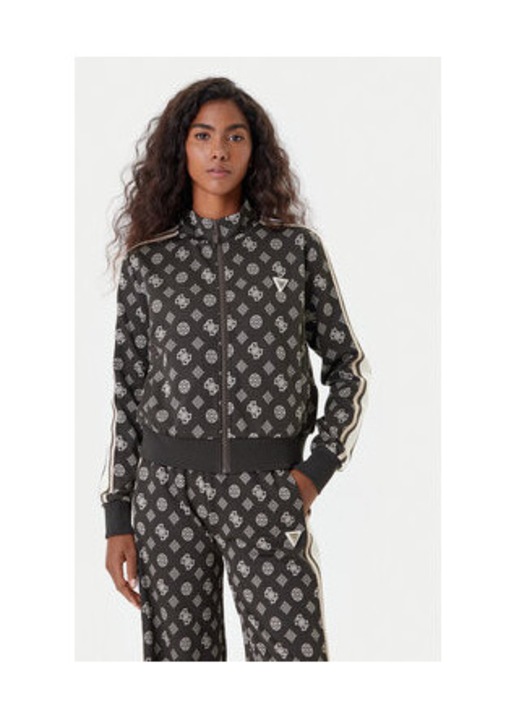 Bluza de trening din amestec de poliester cu model logo si fermoar lung, Verde, 2XS