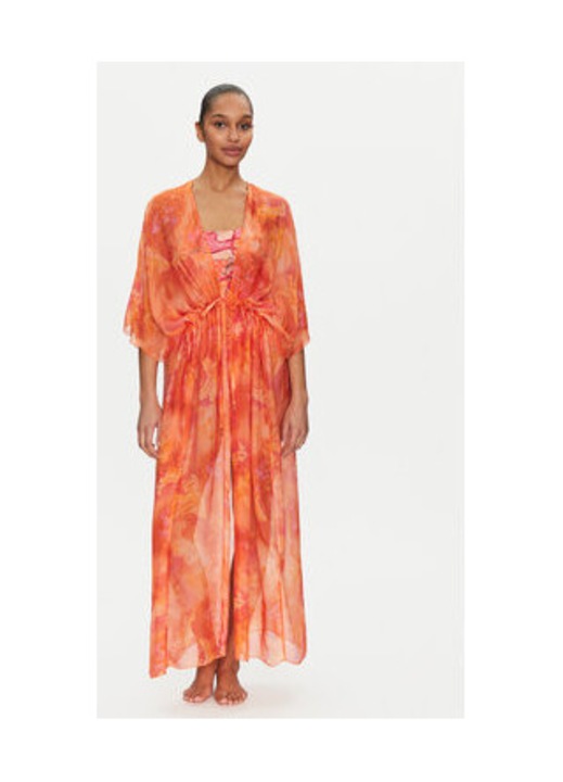 Kimono de plaja din amestec de matase, Portocaliu