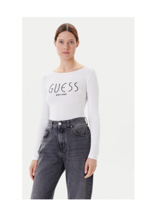 GUESS, Bluza-body din amestesc de viscoza, Alb