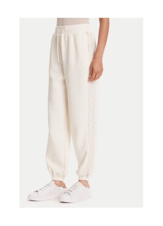 Pantaloni de trening din amestec de bumbac cu snur in talie, benzi logo laterale si mansete elastice