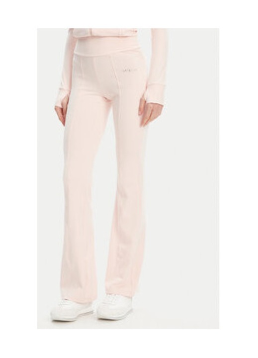 Pantaloni de trening cu logo metalic discret, croiala evazata si talie inalta